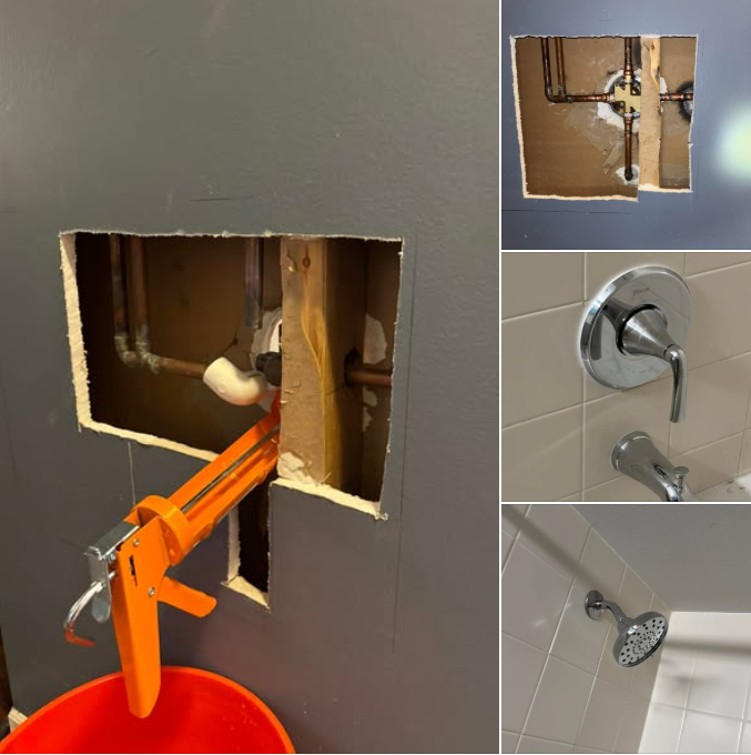 New shower valve, shower head and faucet installation